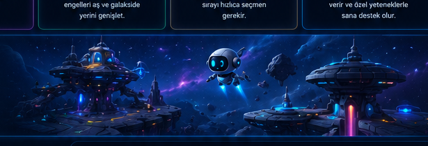Uzay istasyonları ve uçan yardımcı dron ile Nova Grid Quest görseli